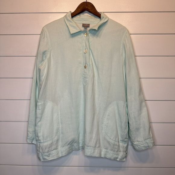J Jill Linen Top Medium LINED Heavyweight 1/4 Button Long Sleeve Henley Blue - Picture 11 of 11